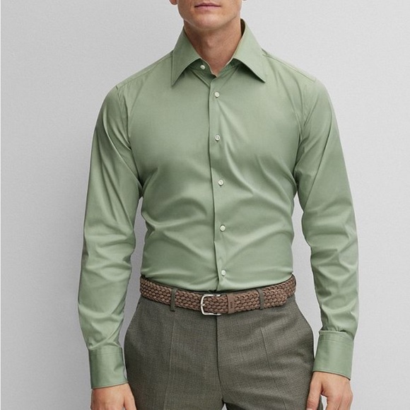 BOSS by HUGO BOSS - Regular Fit Cotton Dress Shirt - Green - Picture 4 of 5
